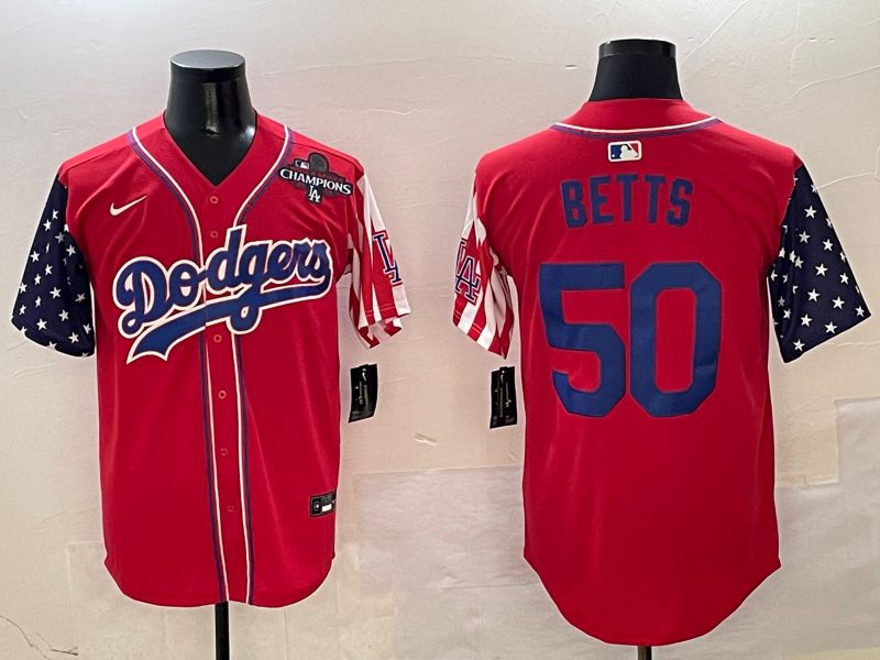 Men Los Angeles Dodgers 50 Betts Red a generation of national flags Joint name 2025 Nike MLB Jersey style 7